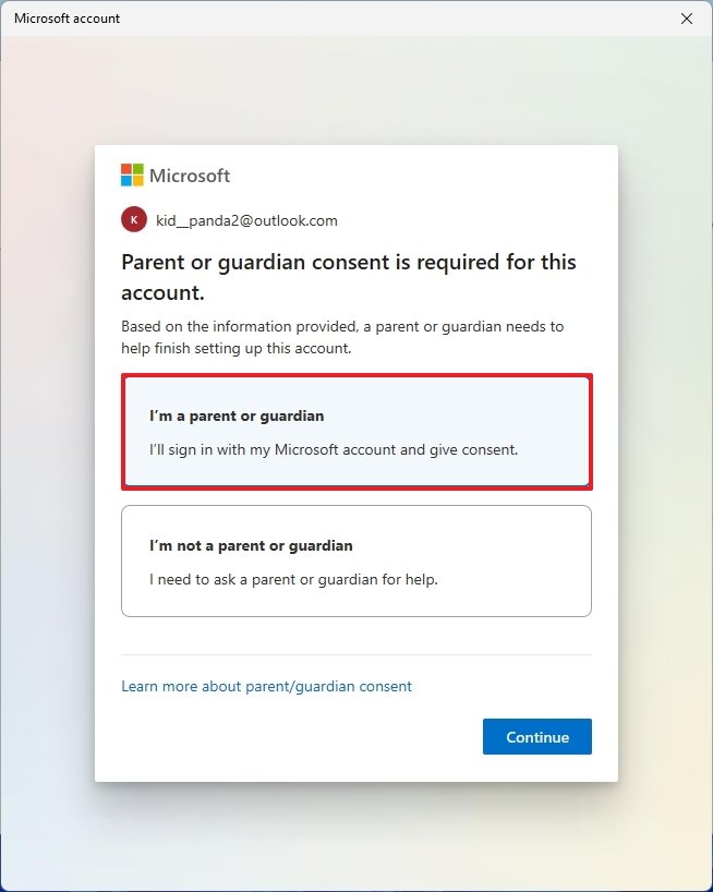Outlook Parent Consent Account Creation