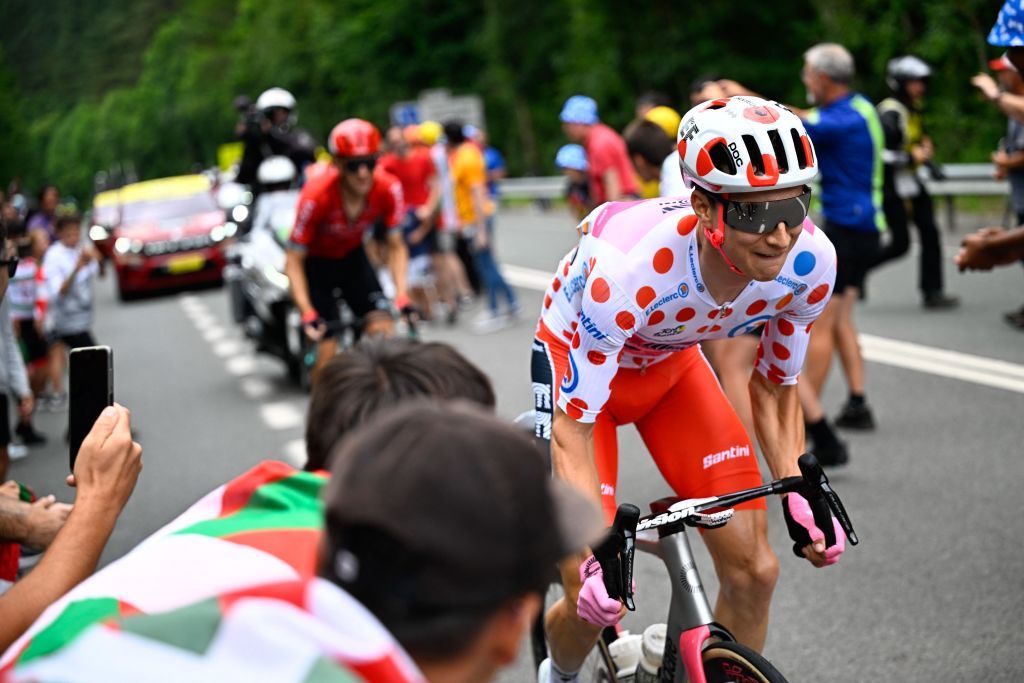 US Neilson Powless of EF EducationEasyPost and French Laurent Pichon of ArkeaSamsic pictured in action during the third stage of the Tour de France cycling race a 1874 km race from AmorebietaEtxano to Bayonne France Monday 03 July 2023 This years Tour de France takes place from 01 to 23 July 2023 BELGA PHOTO JASPER JACOBS Photo by JASPER JACOBS BELGA MAG Belga via AFP Photo by JASPER JACOBSBELGA MAGAFP via Getty Images