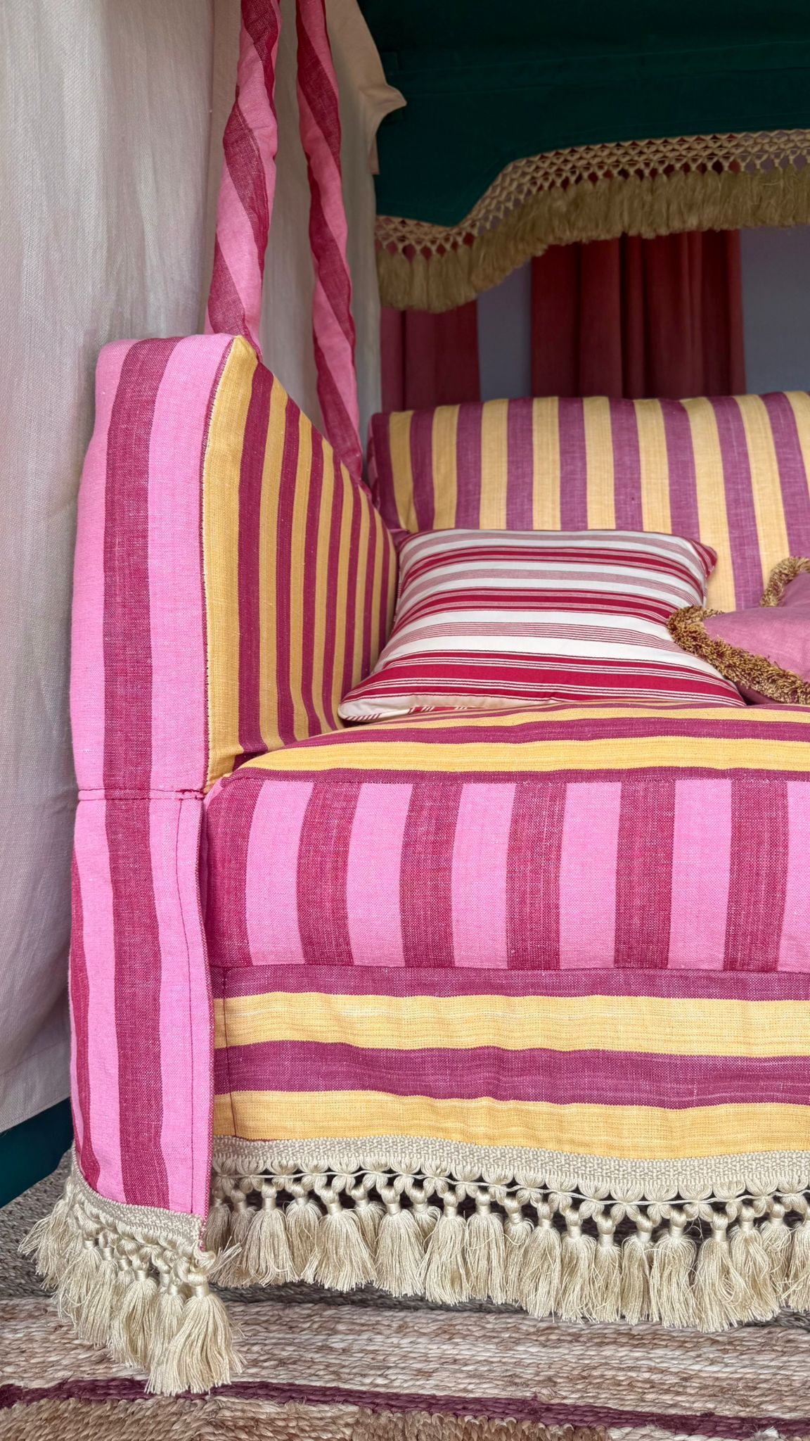 Close up and details of ODD seats, which are outdoor swinging seats with lots of colour