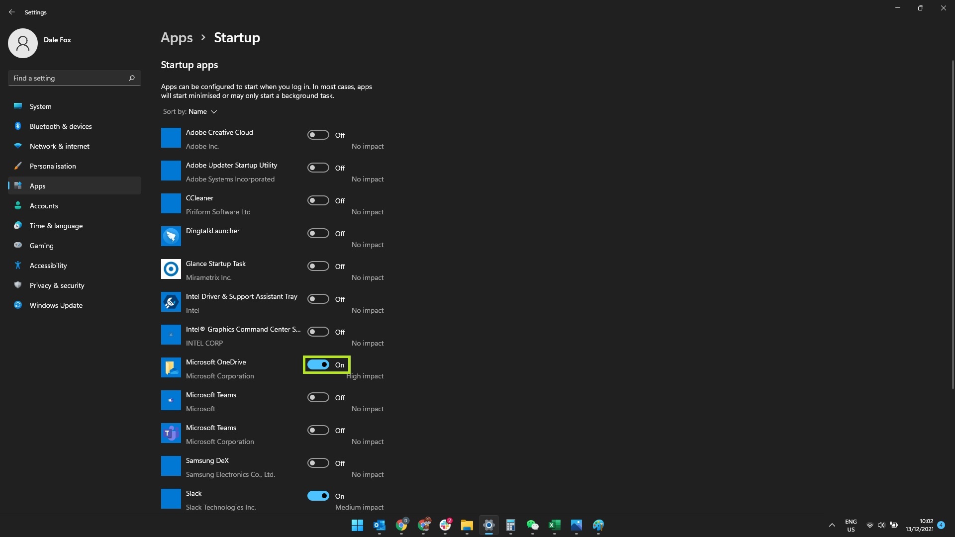 Screenshot of Windows 11 startup apps list with the 