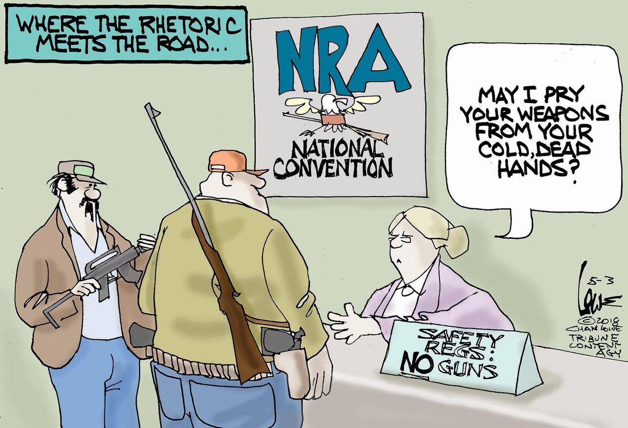 Political cartoon U.S. NRA convention no guns control