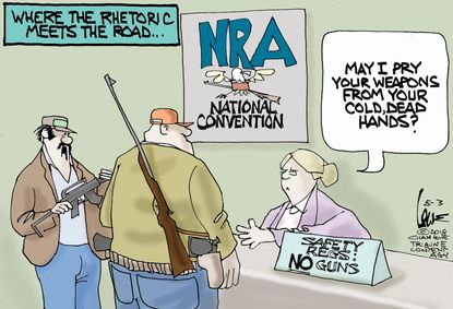Political cartoon U.S. NRA convention no guns control