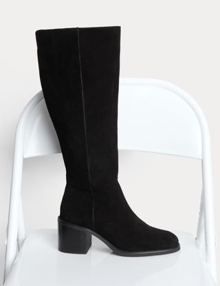 Suede Block Heel Knee High Boots