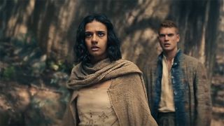 Egwene and Rand looking shocked in The Wheel of Time season 3 episode 8