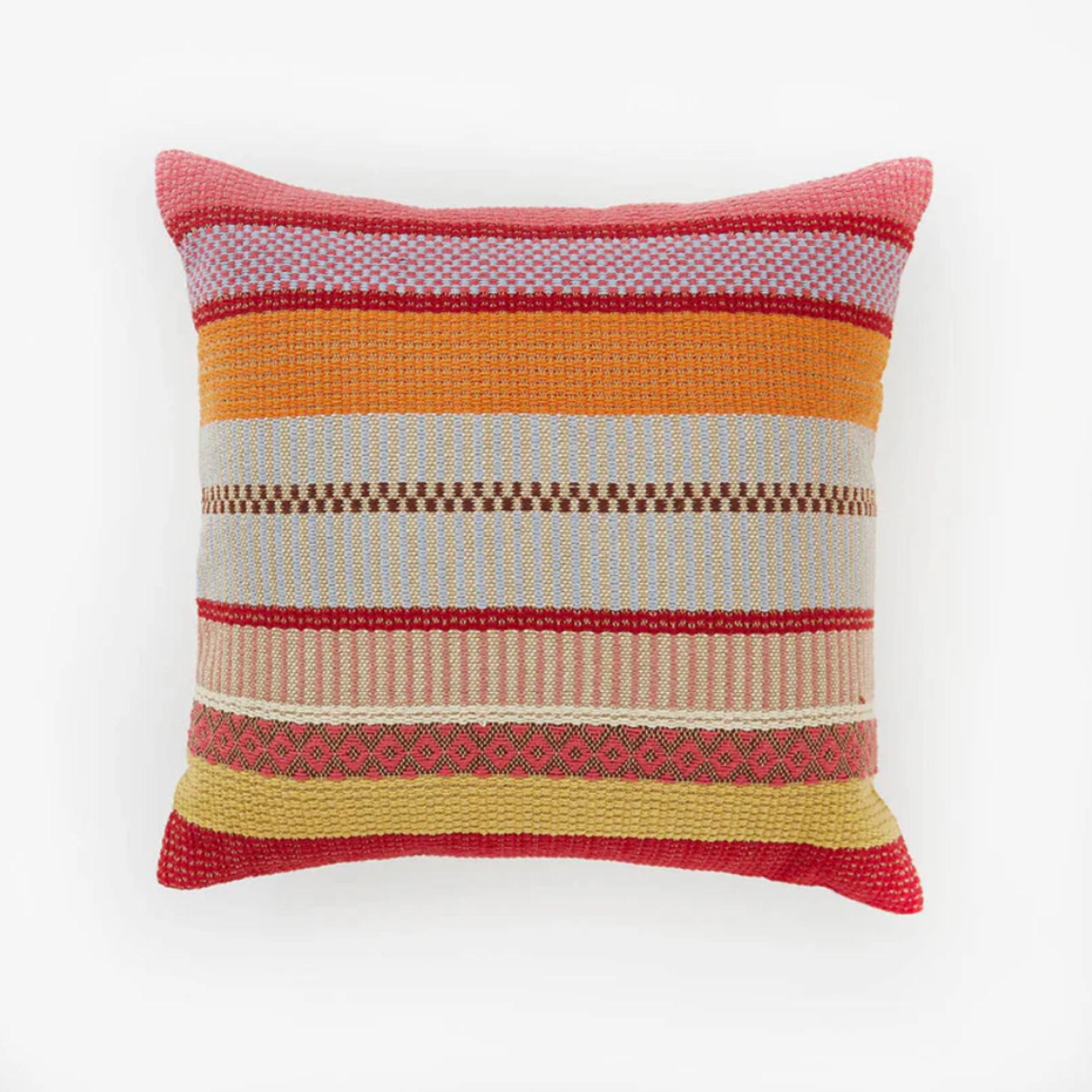Red, orange and yellow striped cushion