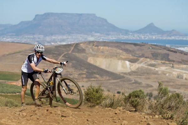Alain Prost all out off gas during the Prologue of the 2012 Absa Cape Epic Mountain Bike stage race held at Meerendal Wine Estate in Durbanville outside Cape Town, South Africa