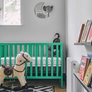 Childrens room with toys on display and stored on shelves and boxes