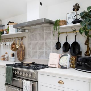 Cast iron pan hanging in kitchen