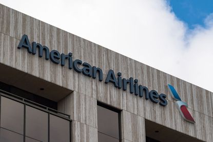 The American Airlines logo on a building in Miami, Florida. 