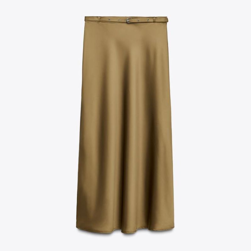 silky skirt in olive green