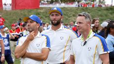 (L to R) Sergio Garcia, Jon Rahm and Luke Donald look on at the 2021 Ryder Cup at Whistling Straits