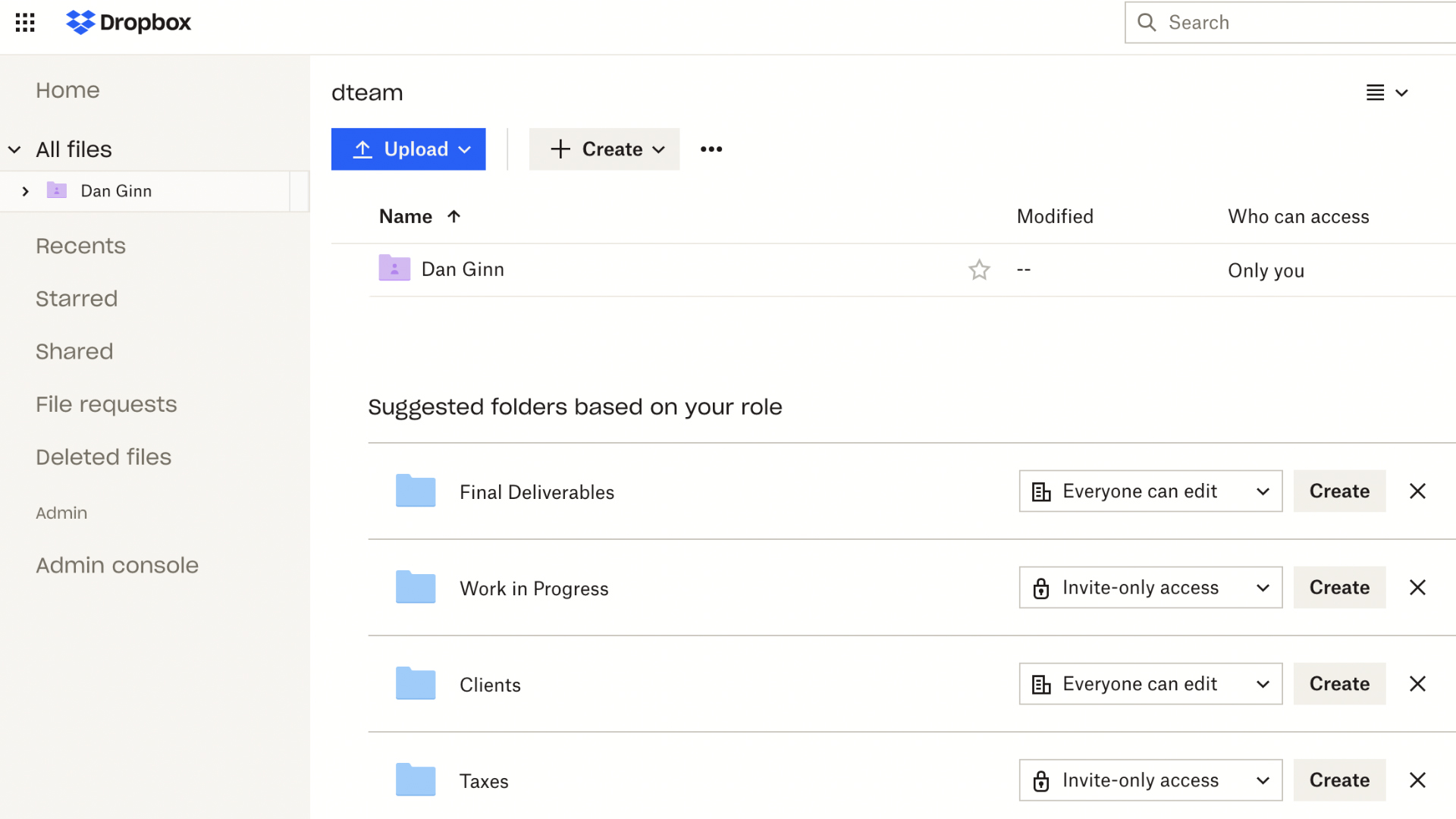 Dropbox interface