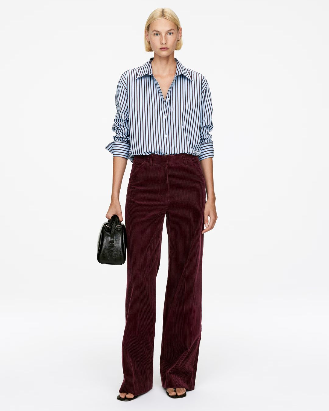hm, Wide-Leg Corduroy Trousers - Dark Blue