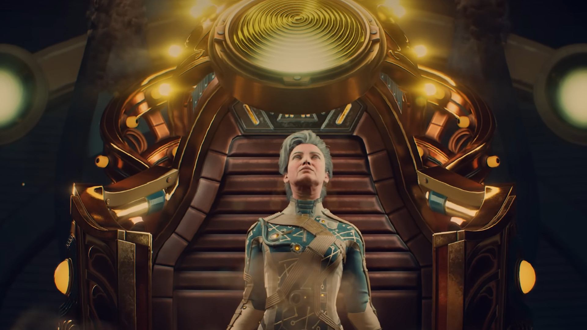 A woman coming out of a sleeping pod during the Xbox RPG, The Outer Worlds 2.