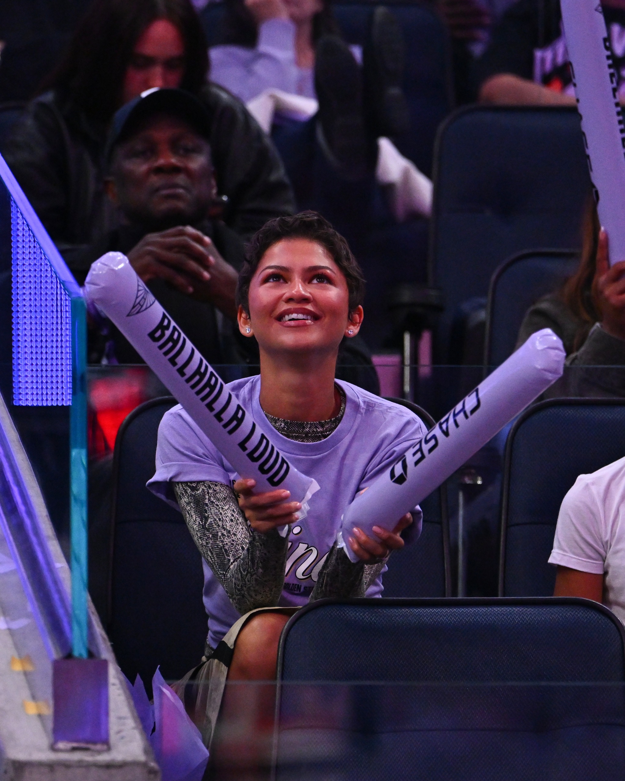 Zendaya styled the snakeskin shirt she designed with Law Roach and On at Game 5 of the WNBA Finals