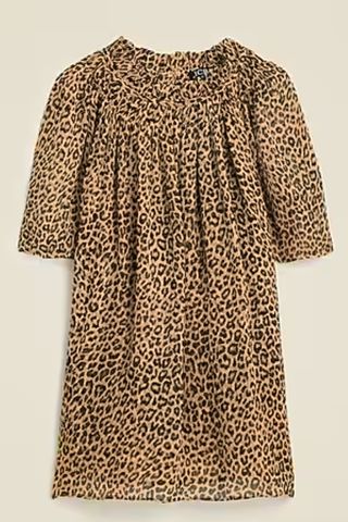 Crinkle Chiffon Smocked Top in Leopard Print