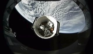 SpaceX's Dragon cargo ship filled with NASA supplies separates from its Falcon 9 rocket upper stage after a successful launch from Cape Canaveral Air Force Station, Florida on Dec. 15, 2017. It is the Dragon's second delivery trip to the International Space Station.