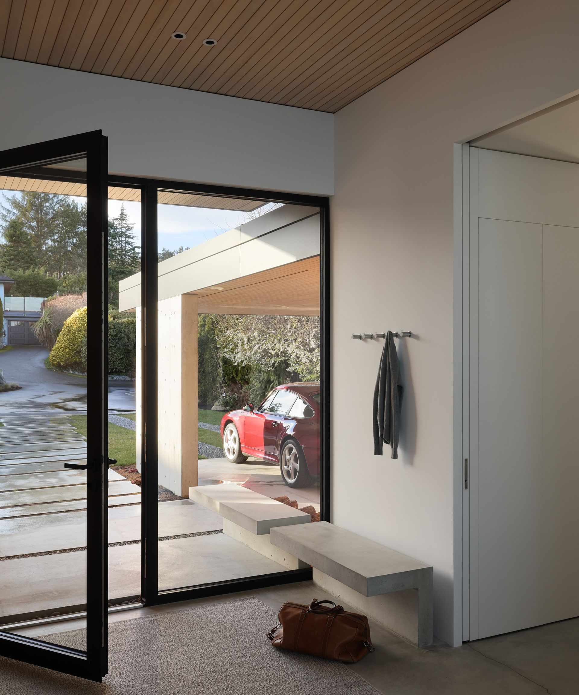 concrete floor hallway in modern coastal home in Vancouver