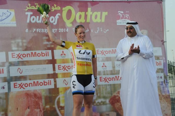 Kirsten Wild (Liv-Shimano) in the first Ladies Tour of Qatar leader's jersey