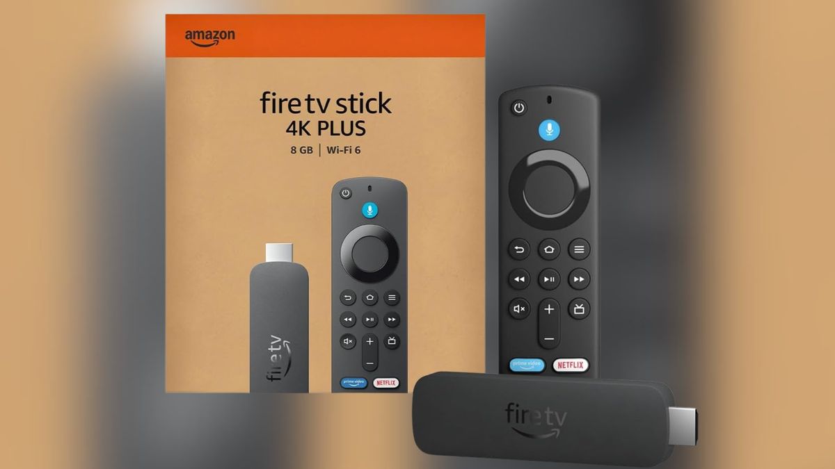 Product photo of the fire tv stick 4K plus with a blurred background
