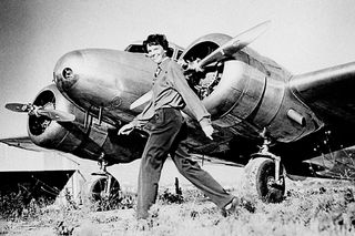 Amelia Earhart and her Lockheed Electra plane.