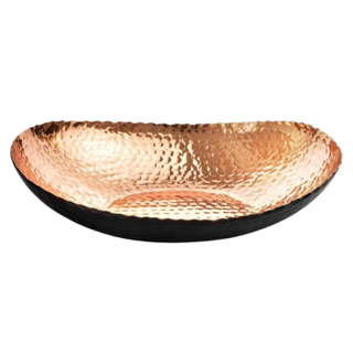 Monarch Abode 31601 Hand Hammered Metal Decorative Bowl, Modern Centerpiece Fruit Bowl for Kitchen Counter, 12.75 Inch, Black and Copper Finish