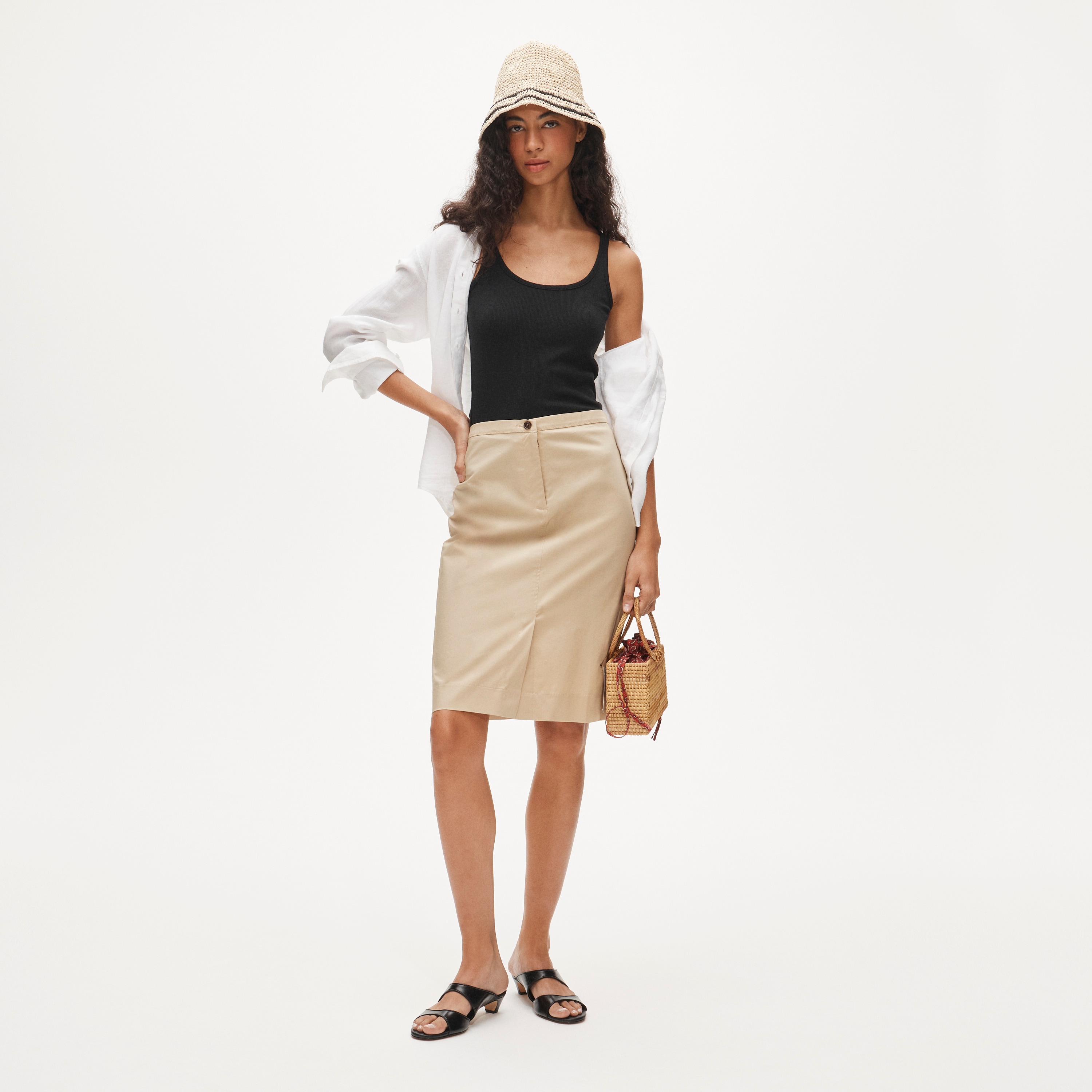 J.Crew, Pencil Midi Skirt in Cotton Poplin