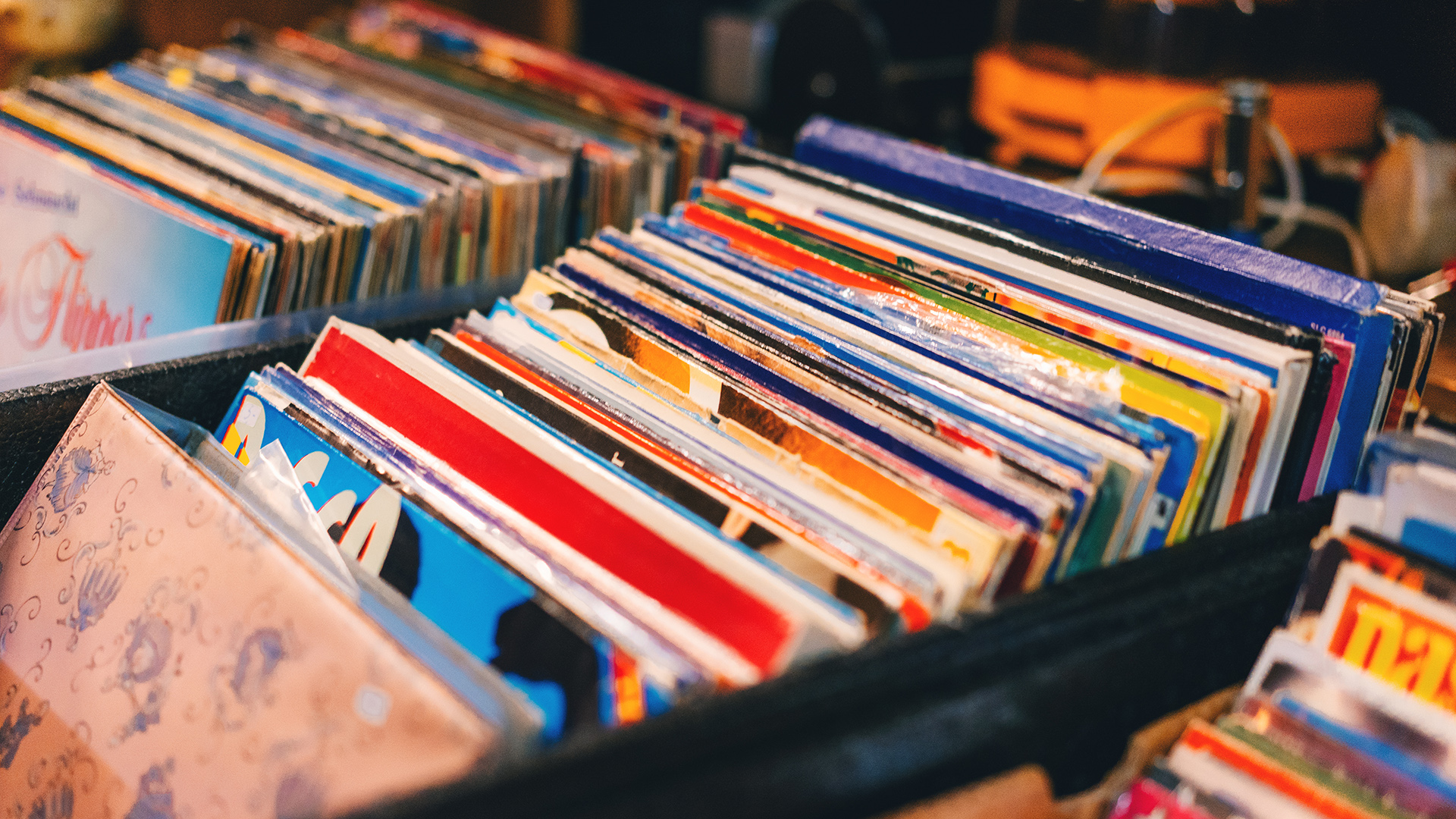 Vinyl records at vintage store