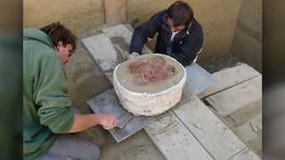 Οι ερευνητές ανασκάπτουν τη διπλή ταφή στο Krems am Wachtberg.