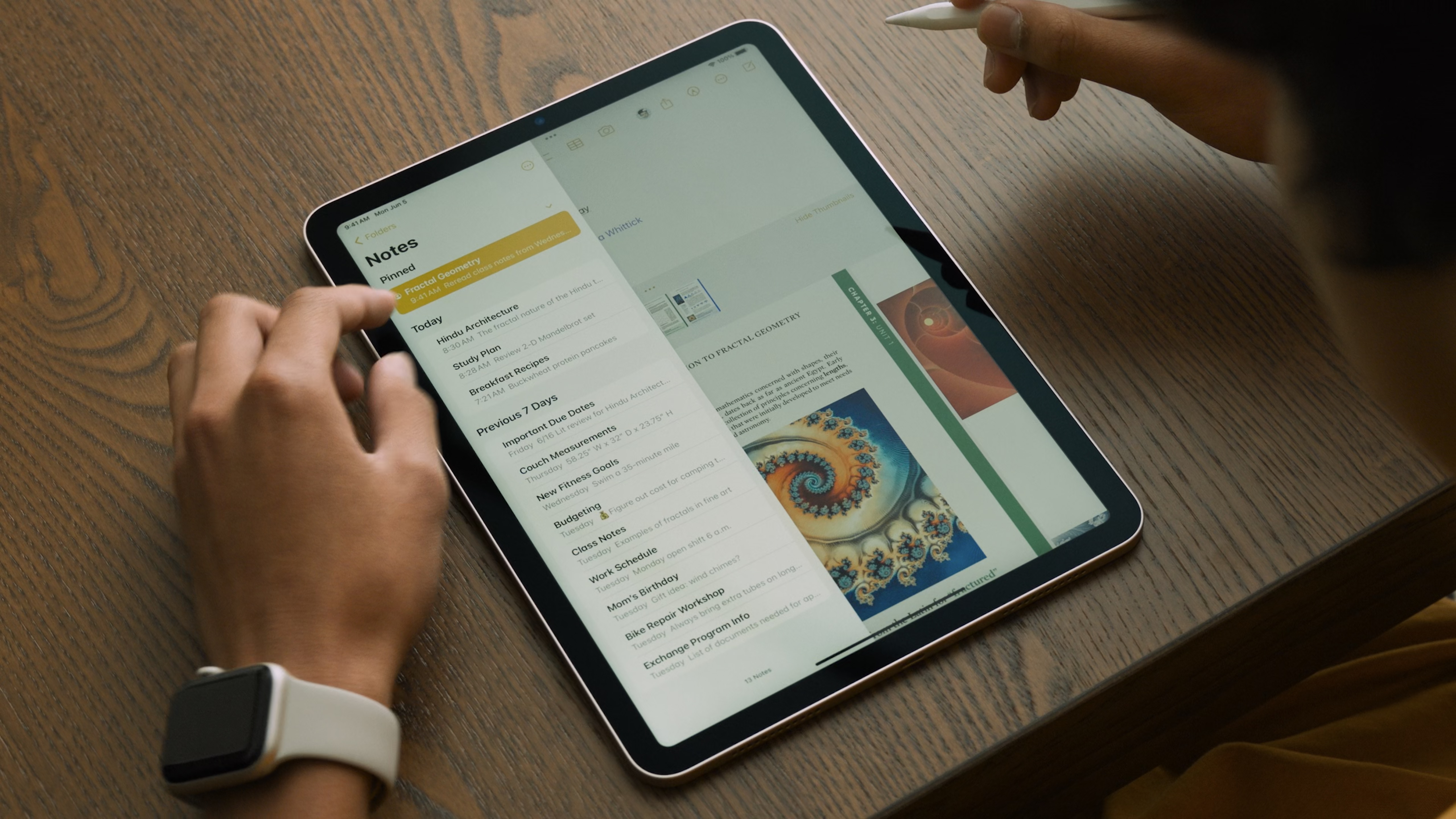 iPadOS 17's PDF app on an iPad placed on a wooden surface.