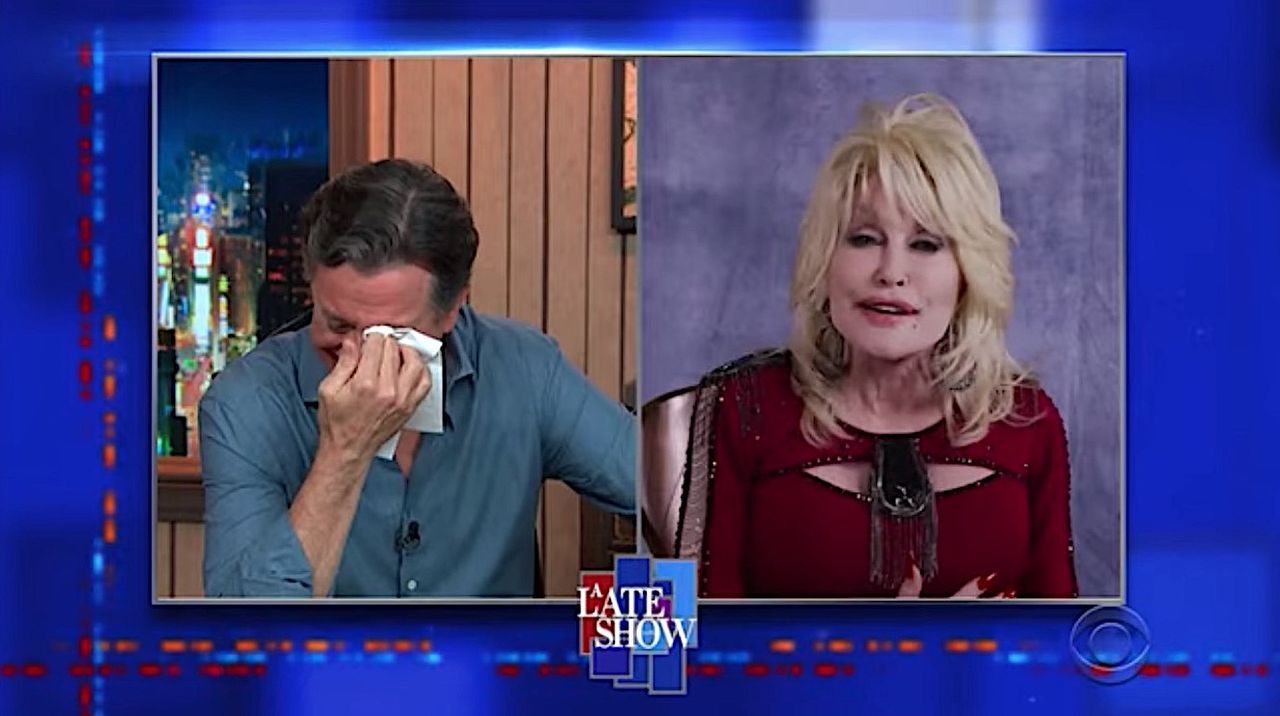 Stephen Colbert cries for Dolly Parton