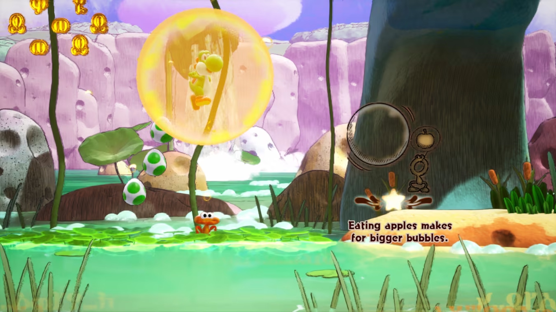 Yoshi bounces in a yellow bubble