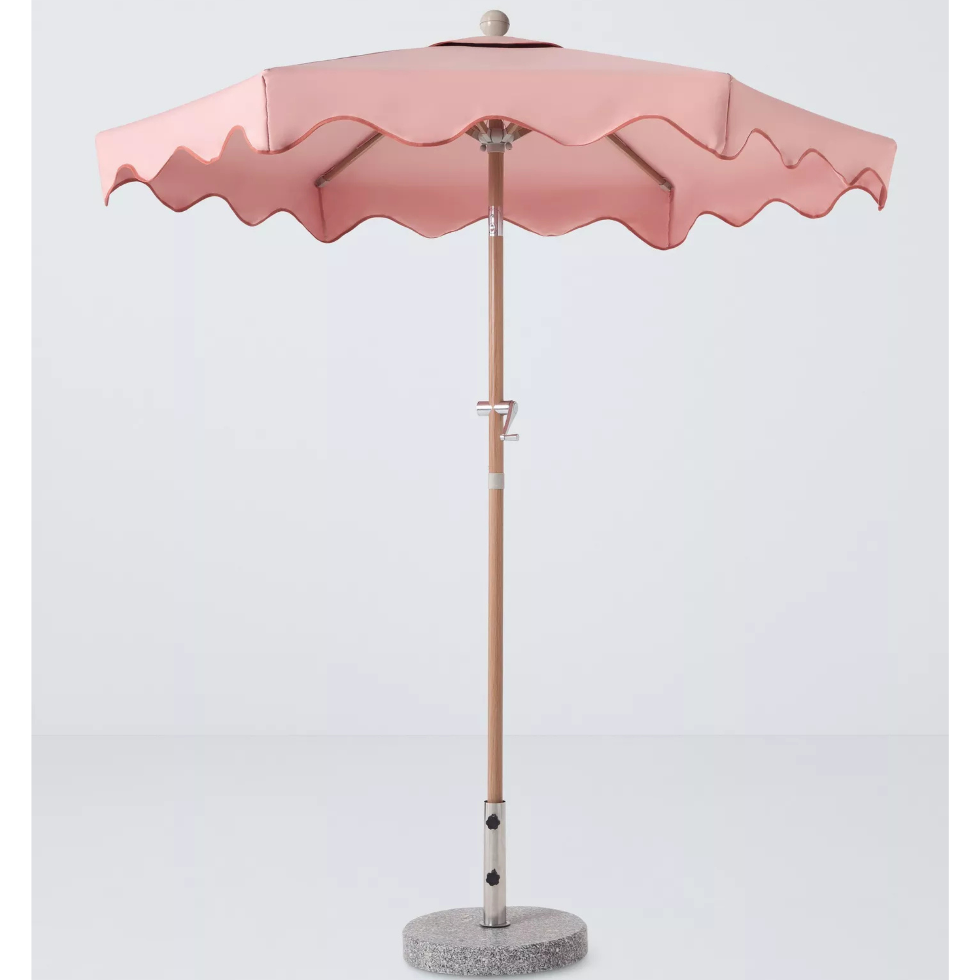 John Lewis, Scallop Wood-Effect Wind-Up Parasol, 2m, Bon Bon Pink