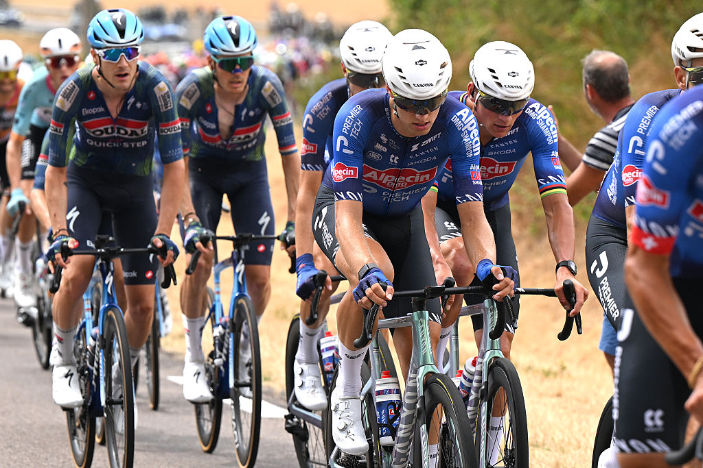 CHALON-SUR-SAONE, FRANCE - JULY 16: (L-R) Tim Marsman of Netherlands and and Mathieu van der Poel of Netherlands and Team Alpecin-Premier Tech compete during the 113th Tour de France 2026, Stage 12 a 179.1km stage from Circuit Nevers Magny-Cours to Chalon-sur-Saone / #UCIWT / on July 16, 2026 in Chalon-sur-Saone, France. (Photo by Dario Belingheri/Getty Images)
