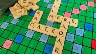 Letter tiles on the board of the board game Scrabble