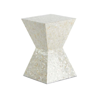 triangular hourglass-shaped side table in mother of pearl