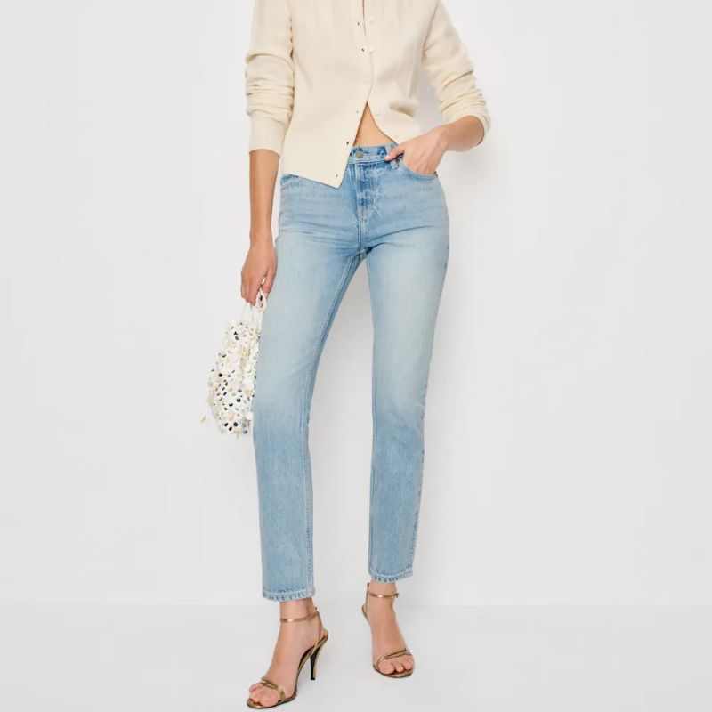 Luca Stretch Low Rise Slim Straight Cropped Jeans on model 