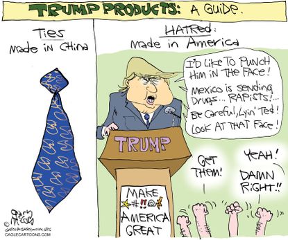 Political cartoon US Donald Trump products hatred racism