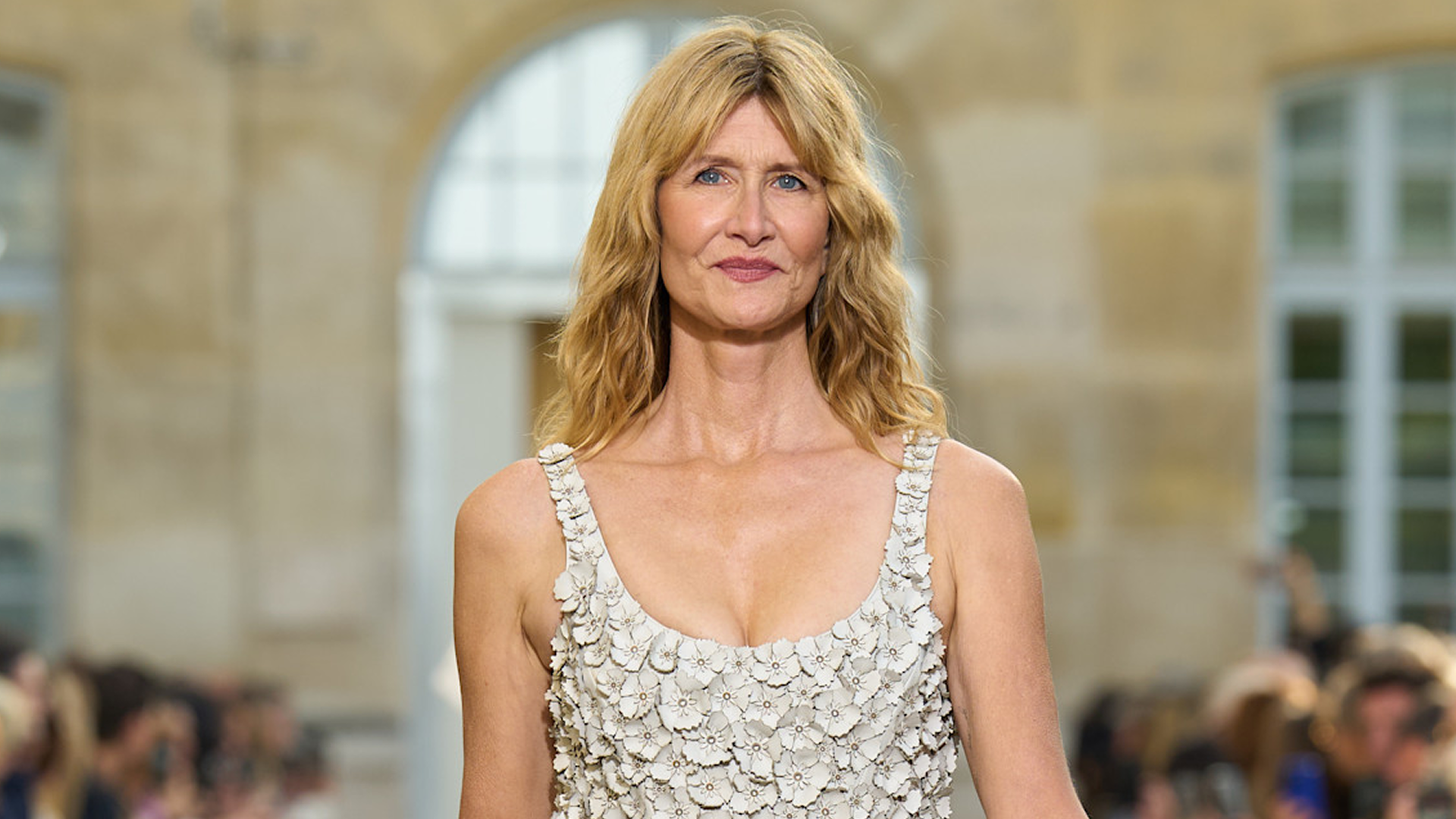 Laura Dern started the Gabriela Hearst Paris Fashion Week show in a white dress and sandals