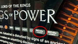 Image showing Dolby Vision symbol on the Rings of Power page in the Prime Video app