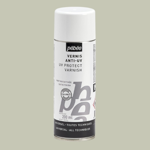 PEBEO, Pebeo - Anti-Uv Varnish - Auxiliary for Oil, Acrylic, Gouache, Watercolour, Ink and Pastel Paints - Clear Varnish - Satin Finish - Multiple Uses - 200ml Spray