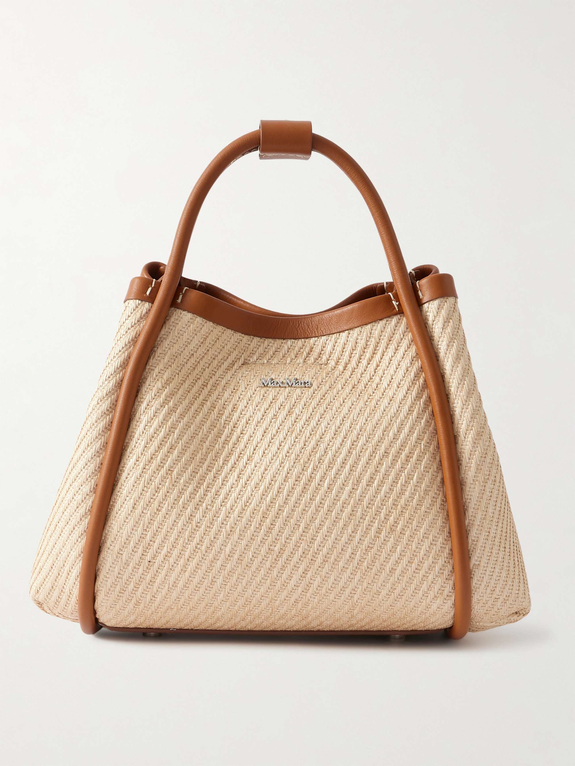 Marine Leather-Trimmed Faux Raffia Tote