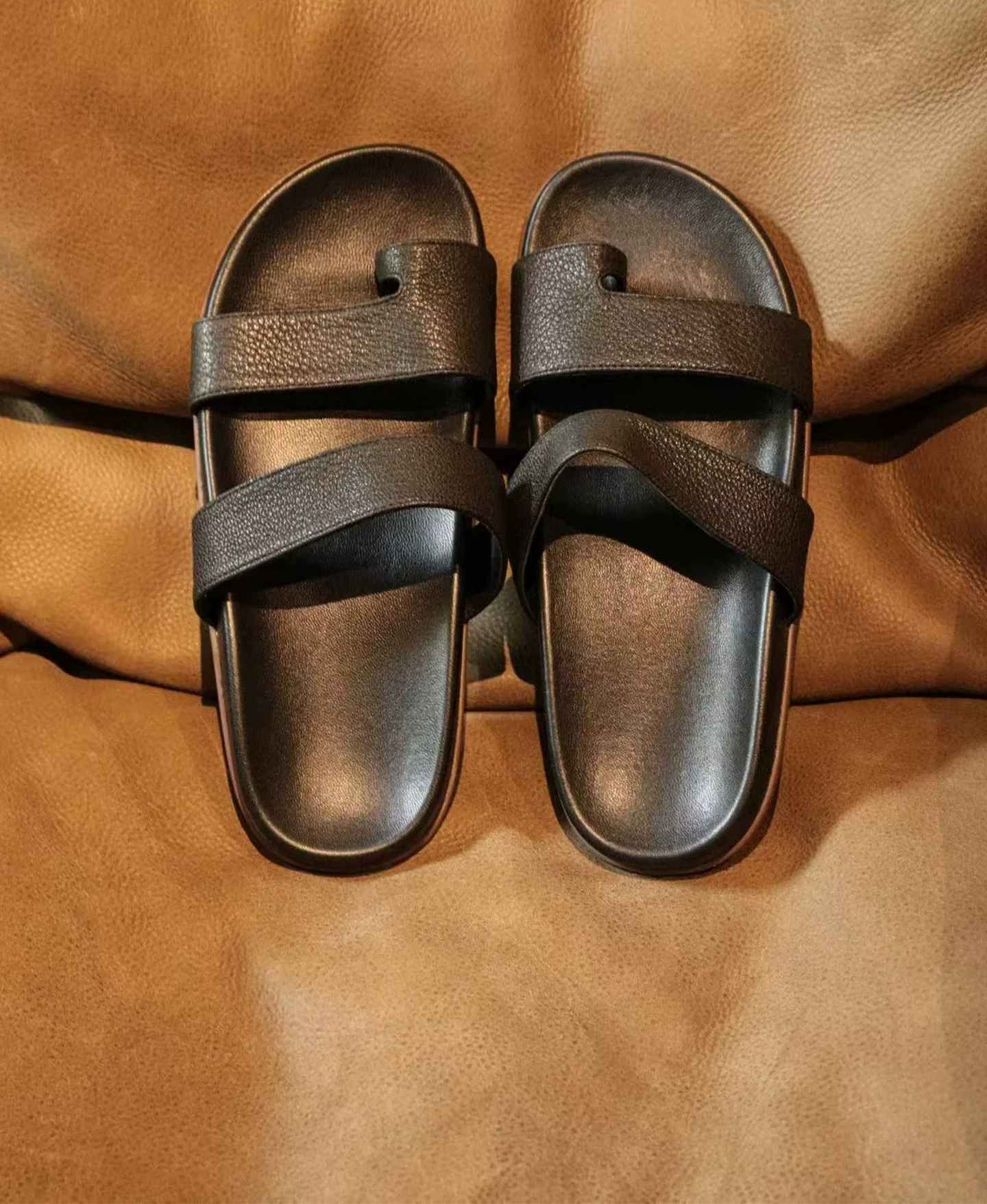 Double-Strap Leather Slides