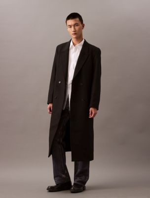 Double-Breasted Brushed Wool Blend Coat