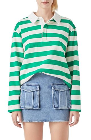 Stripe Cotton Blend Polo Shirt