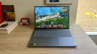 Lenovo Yoga Pro 9i review unit on a desk