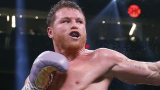 Saul "Canelo" Alvarez of Mexico throws a punch ahead of the Alvarez vs Berlanga live stream