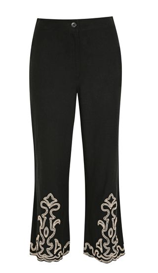 Black Embroidered Hem Cotton Trousers
