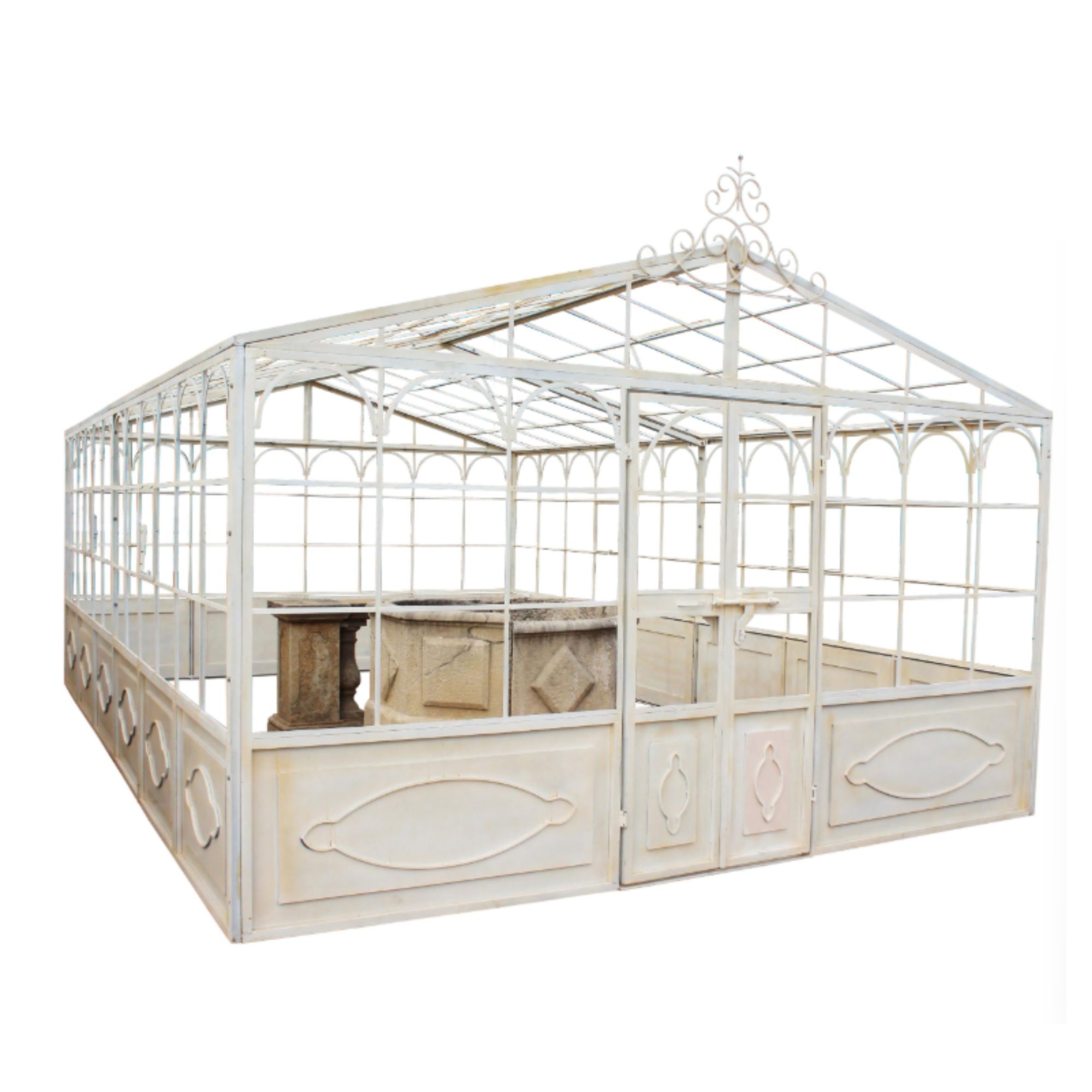 French Style Wrought Iron Greenhouse with Door and Windows in White Color