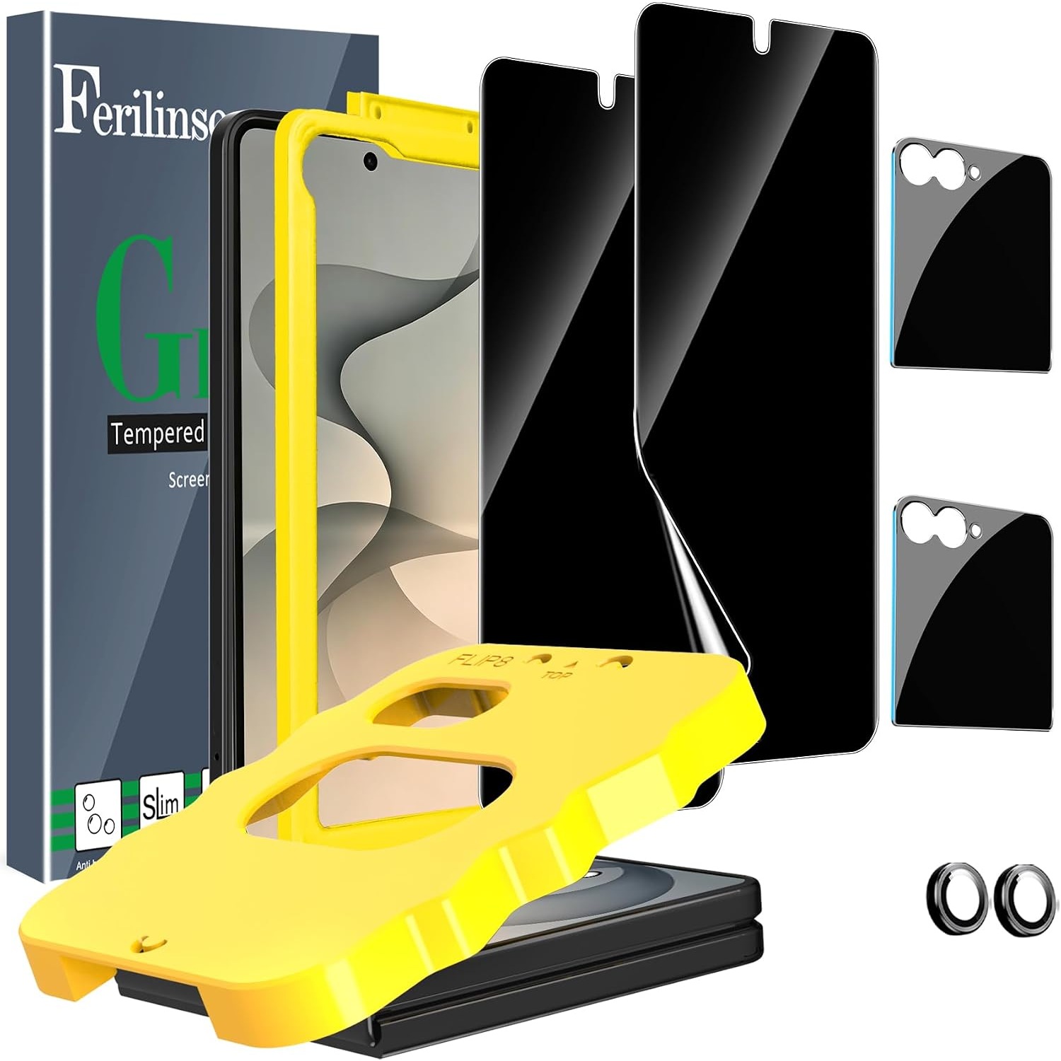 Ferilinso 2 Pack Inside Privacy Screen Protector for Samsung Galaxy Z Flip 8 with Back and Camera Lens Protectors